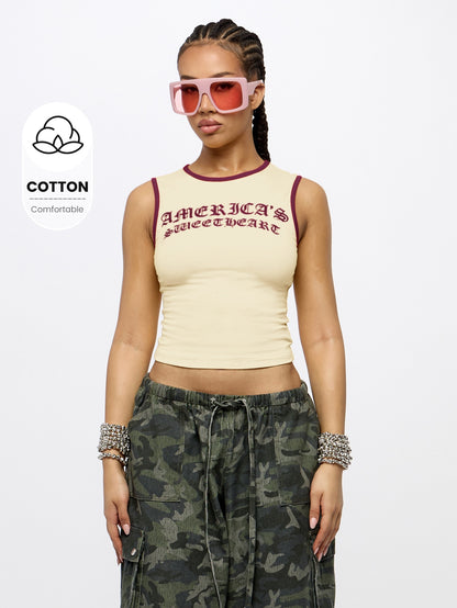 Orangina SumWon Apricot with Burgundy Trim crop tank, product photo 1
