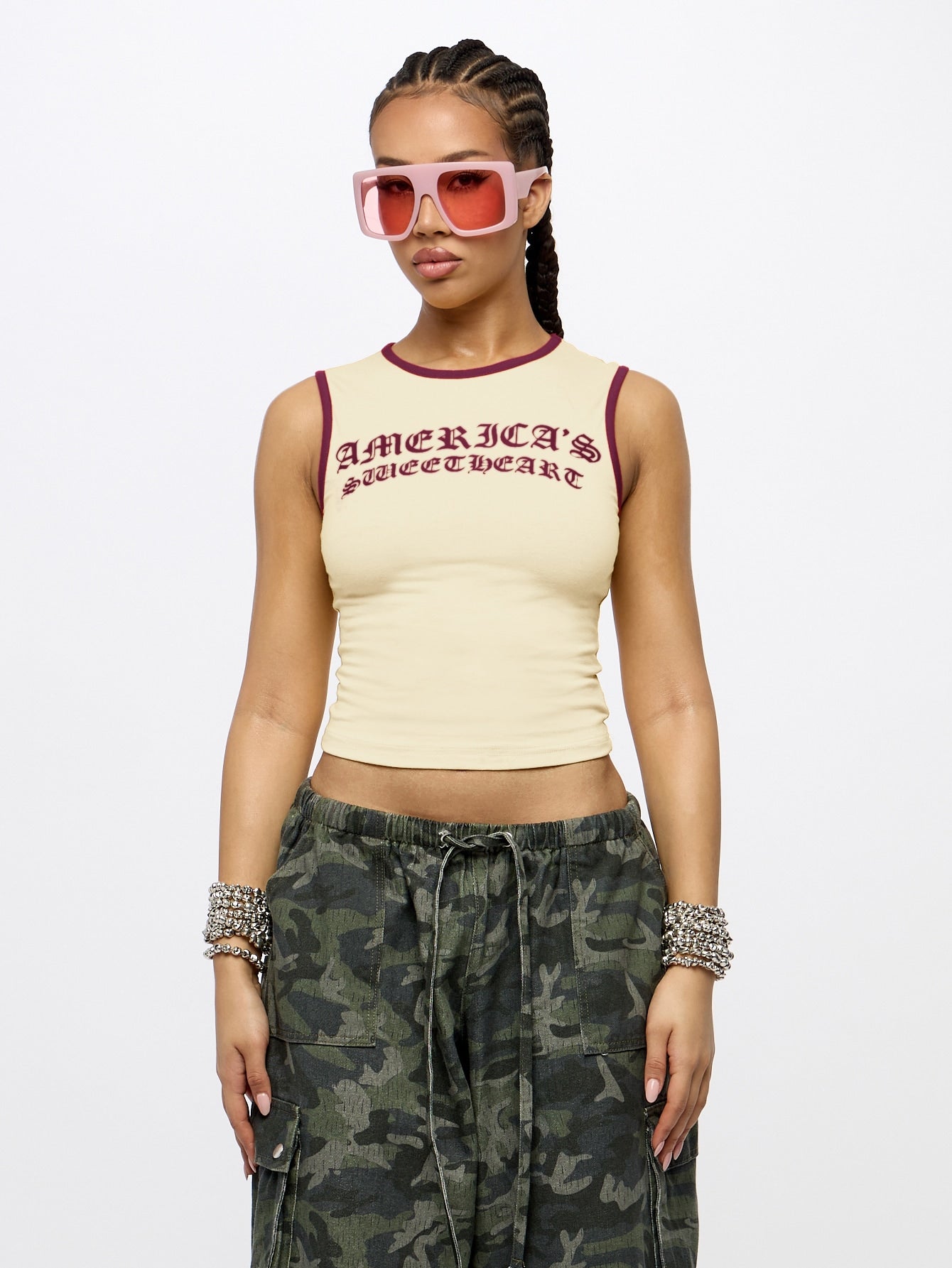Orangina SumWon Apricot with Burgundy Trim crop tank, product photo 8