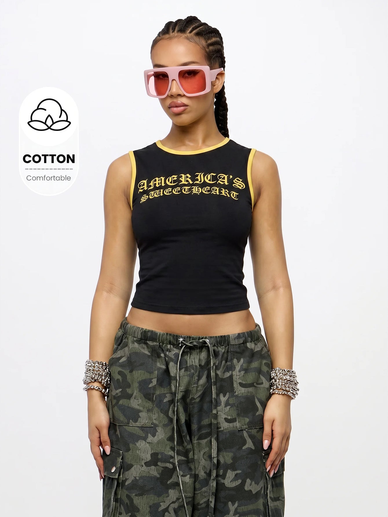 Orangina SumWon Black with Yellow Trim crop tank, product photo 1
