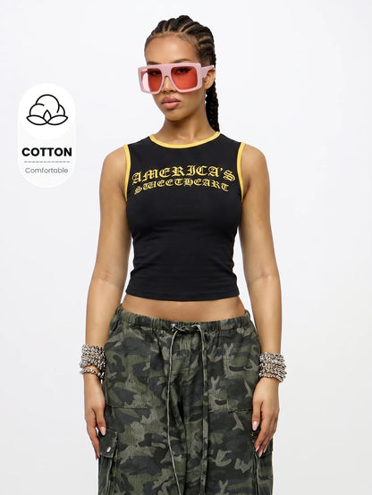 Orangina SumWon Black with Yellow Trim crop tank, product photo 1