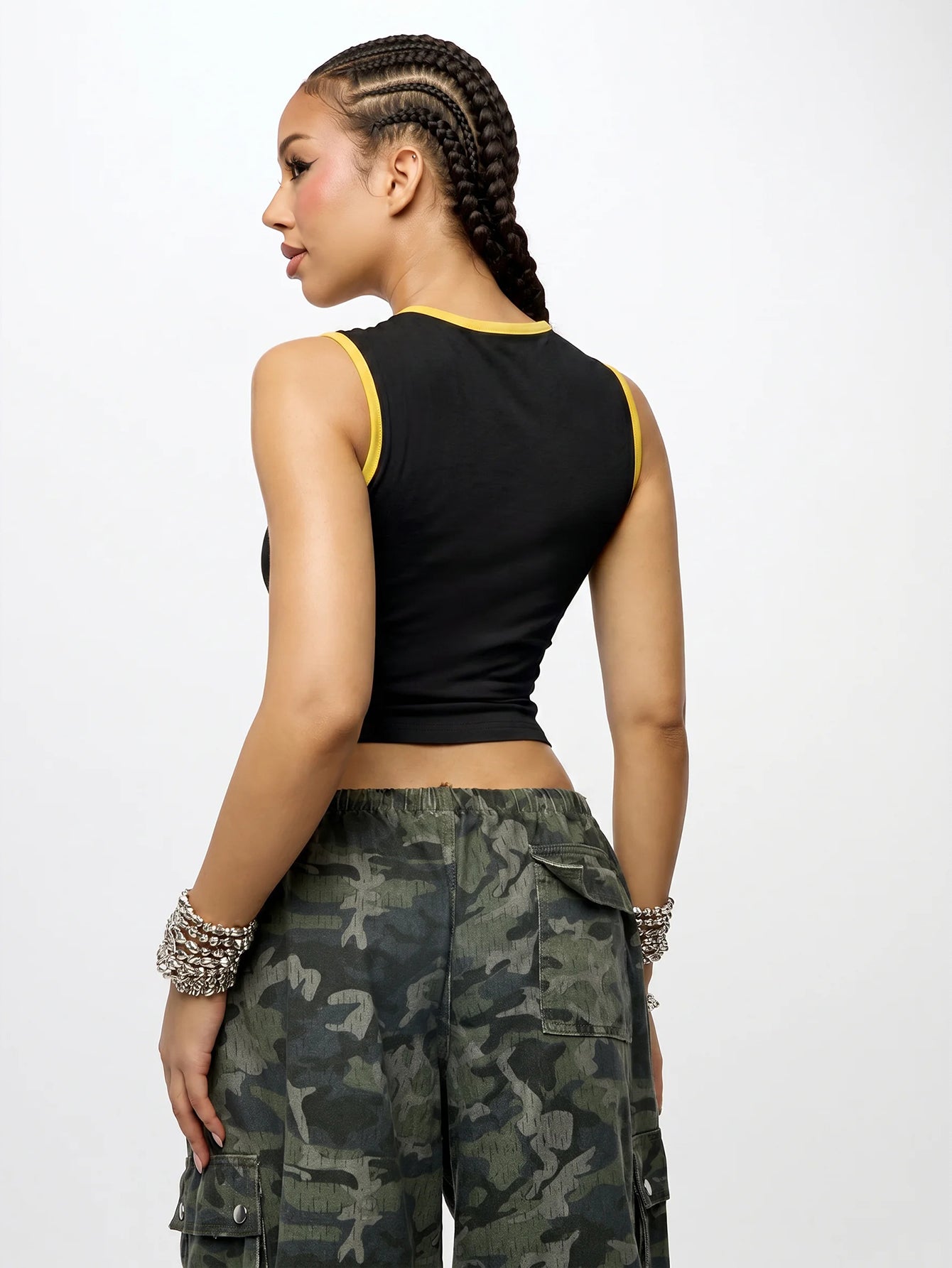 Orangina SumWon Black with Yellow Trim crop tank, product photo 2