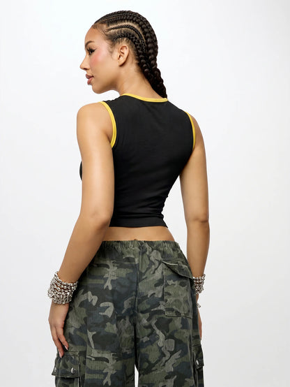 Orangina SumWon Black with Yellow Trim crop tank, product photo 2