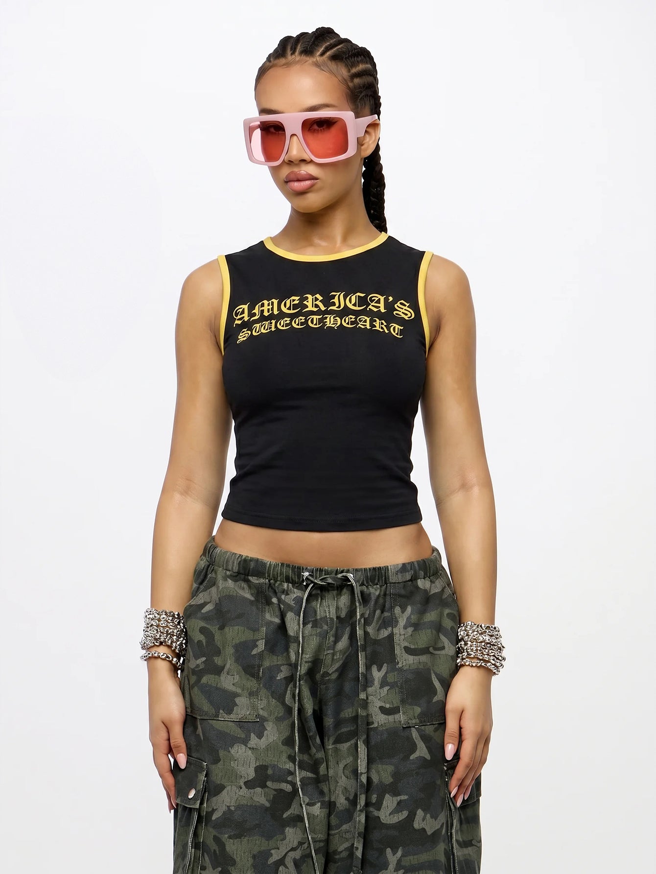 Orangina SumWon Black with Yellow Trim crop tank, product photo 8