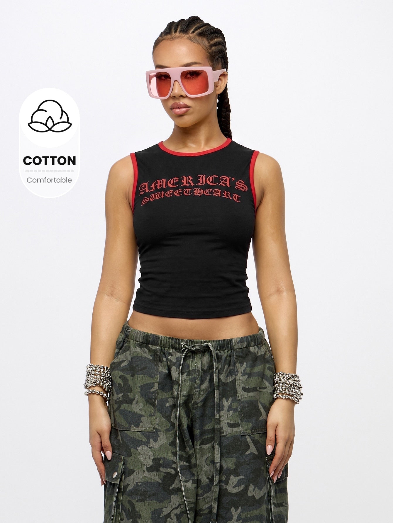 Orangina SumWon Black with Red Trim crop tank, product photo 1