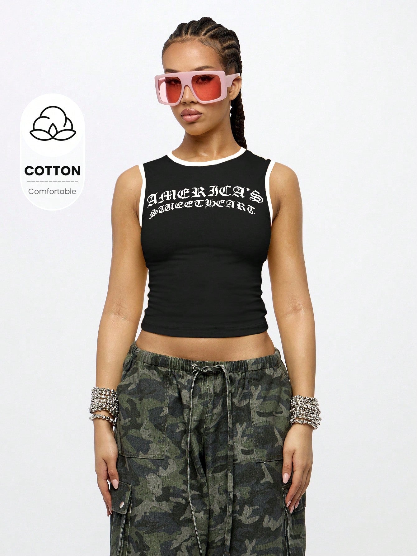 Orangina SumWon Black with White Trim crop tank, product photo 1