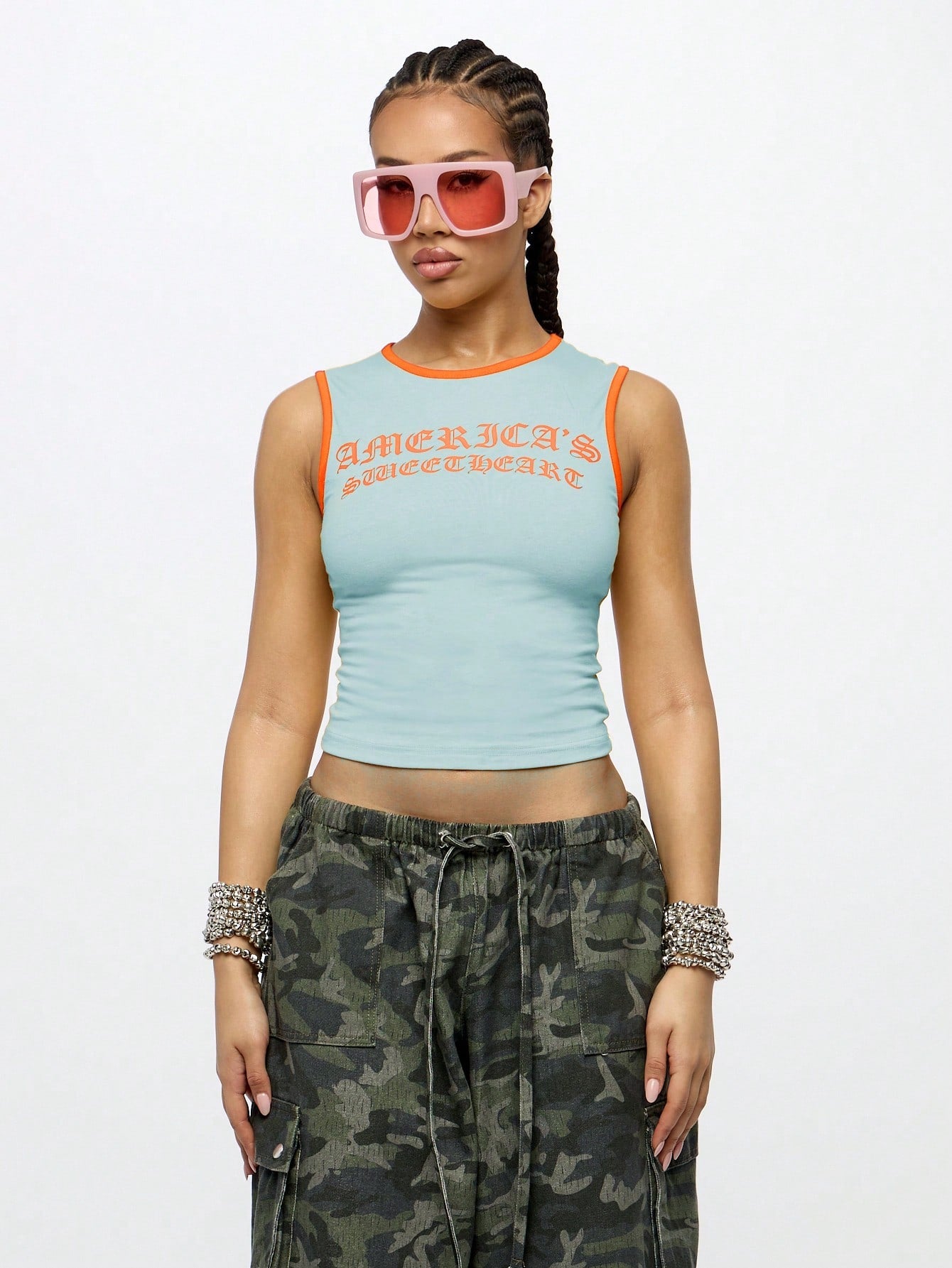 Orangina SumWon Blue with Orange Trim crop tank, product photo 1