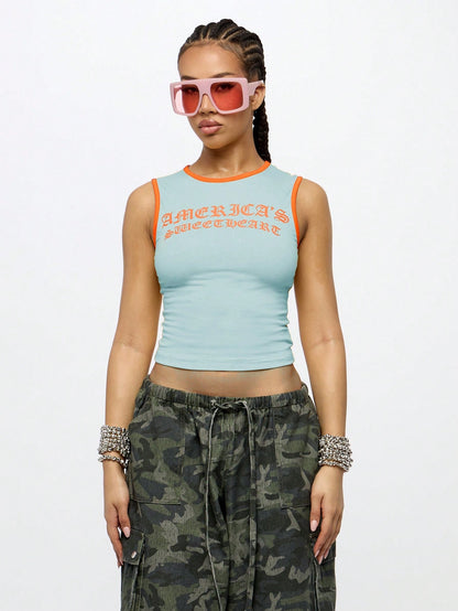 Orangina SumWon Blue with Orange Trim crop tank, product photo 1