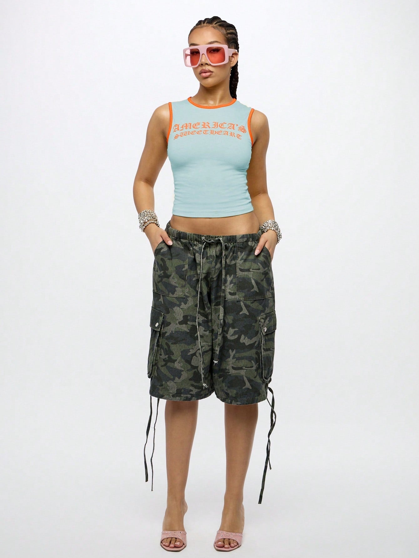 Orangina SumWon Blue with Orange Trim crop tank, product photo 3
