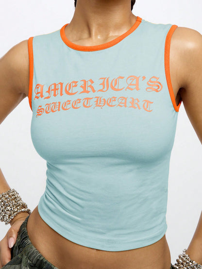 Orangina SumWon Blue with Orange Trim crop tank, product photo 6