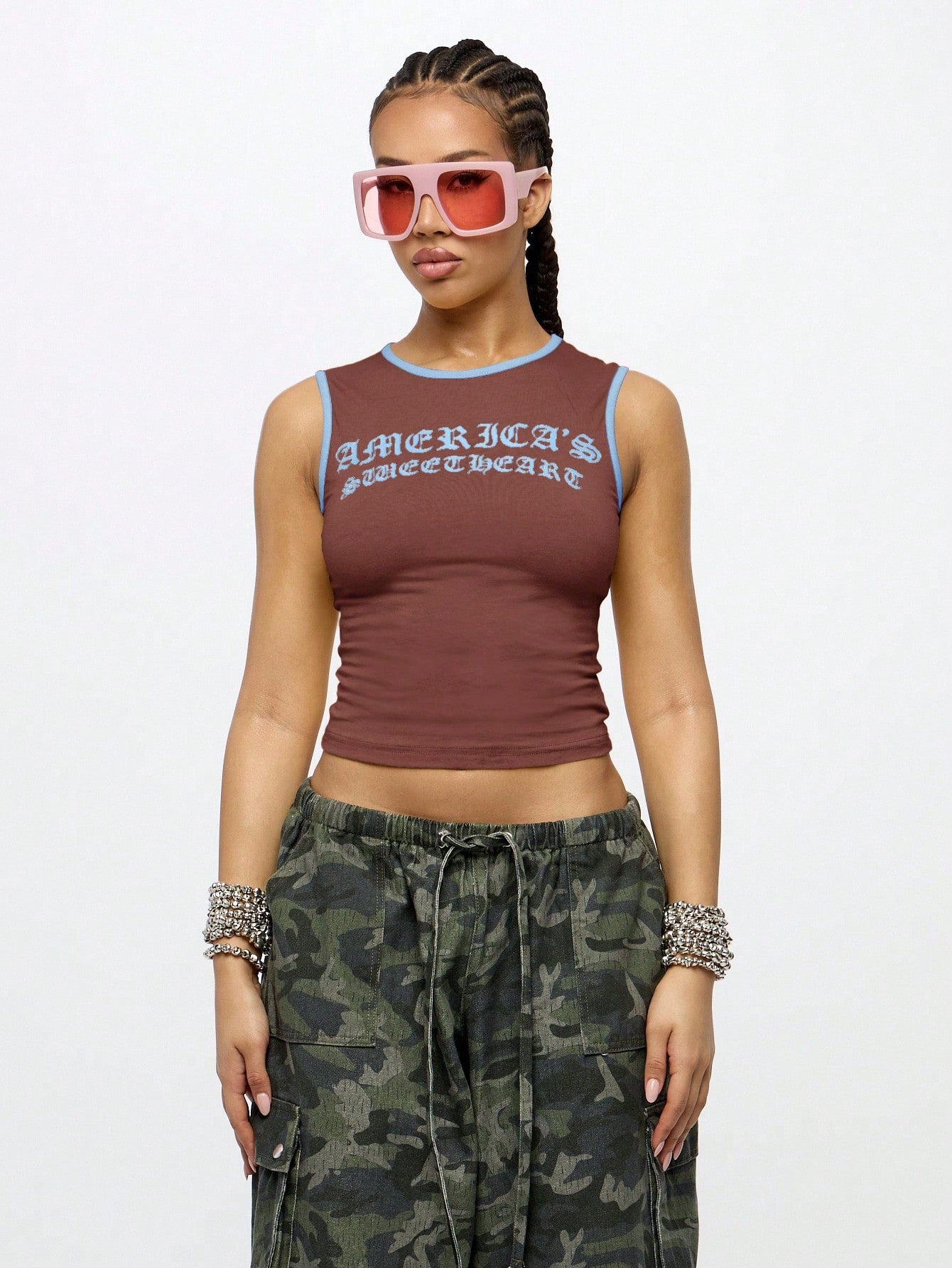 Orangina SumWon Brown with Blue Trim crop tank, product photo 1