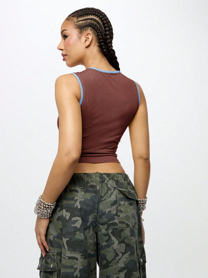 Orangina SumWon Brown with Blue Trim crop tank, product photo 2