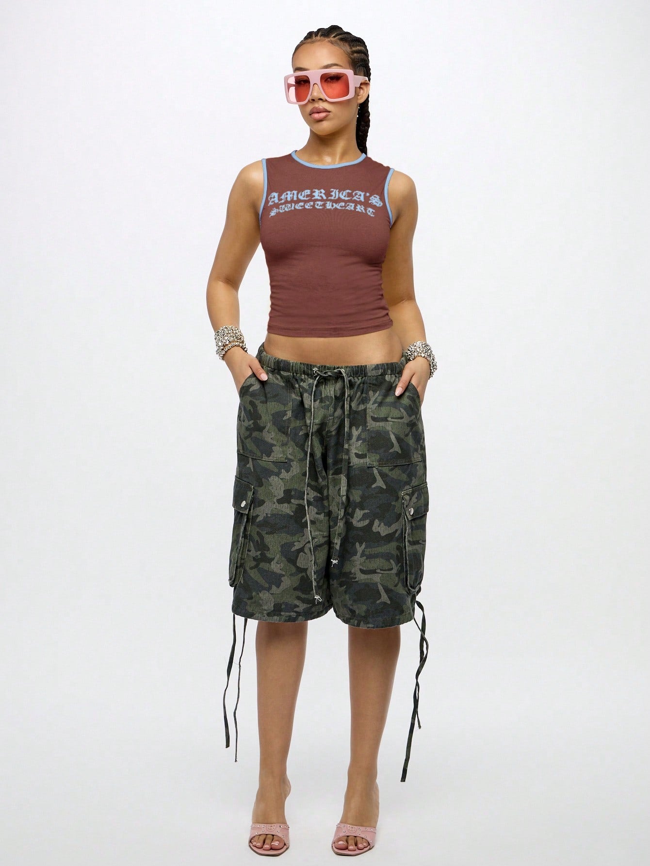 Orangina SumWon Brown with Blue Trim crop tank, product photo 3