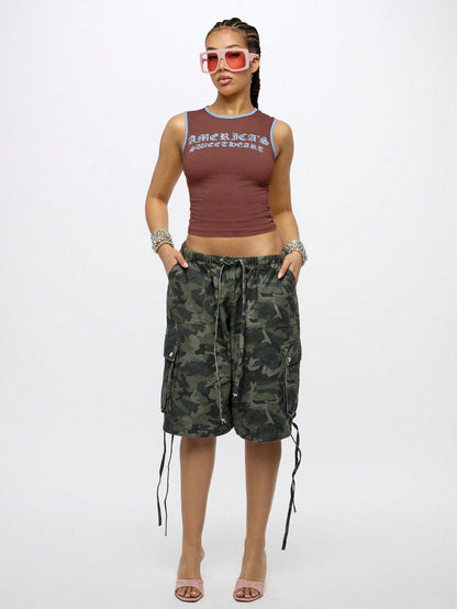 Orangina SumWon Brown with Blue Trim crop tank, product photo 3