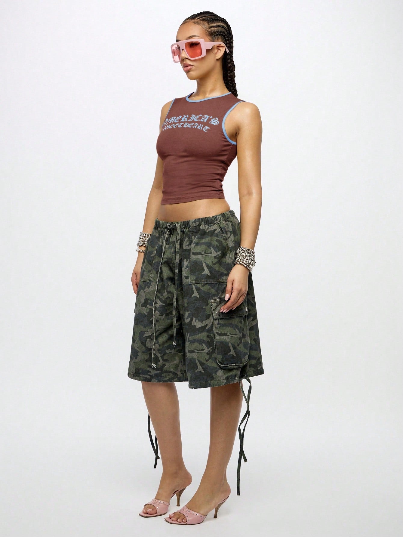 Orangina SumWon Brown with Blue Trim crop tank, product photo 4