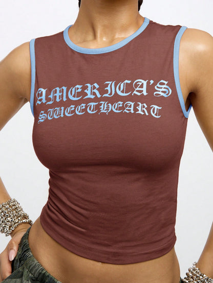 Orangina SumWon Brown with Blue Trim crop tank, product photo 6