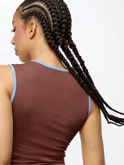 Orangina SumWon Brown with Blue Trim crop tank, product photo 7