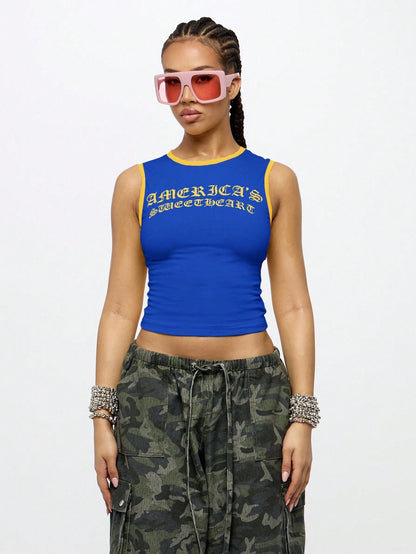 Orangina SumWon Navy Blue with Yellow Trim crop tank, product photo 1