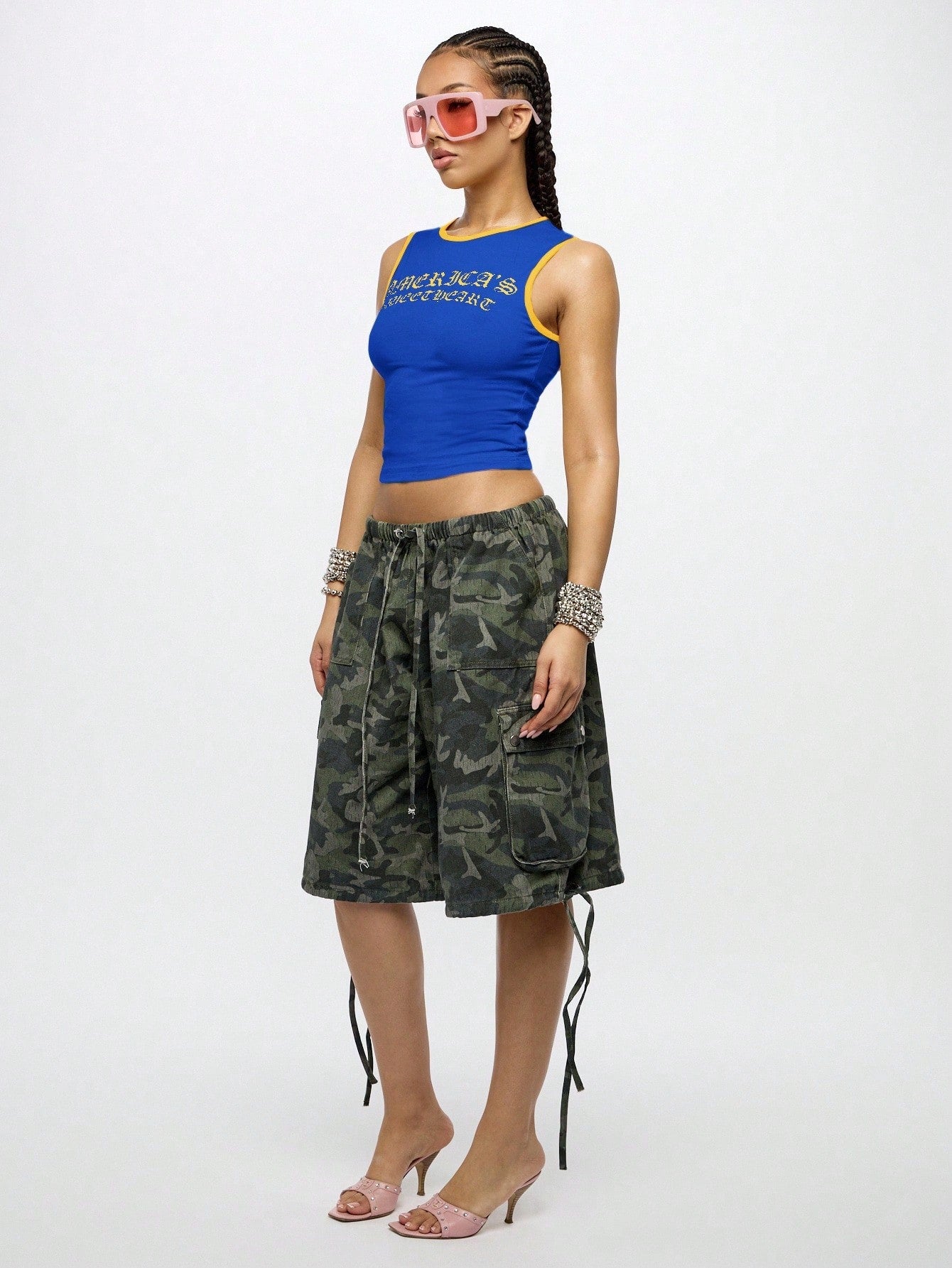 Orangina SumWon Navy Blue with Yellow Trim crop tank, product photo 4