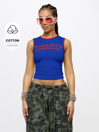 Orangina SumWon Navy Blue with Red Trim crop tank, product photo 1