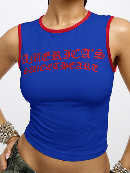 Orangina SumWon Navy Blue with Red Trim crop tank, product photo 6
