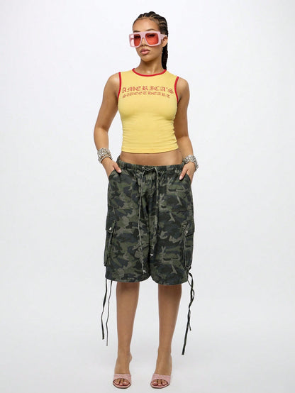 Orangina SumWon yellow sleeveless crop tank full outfit front view