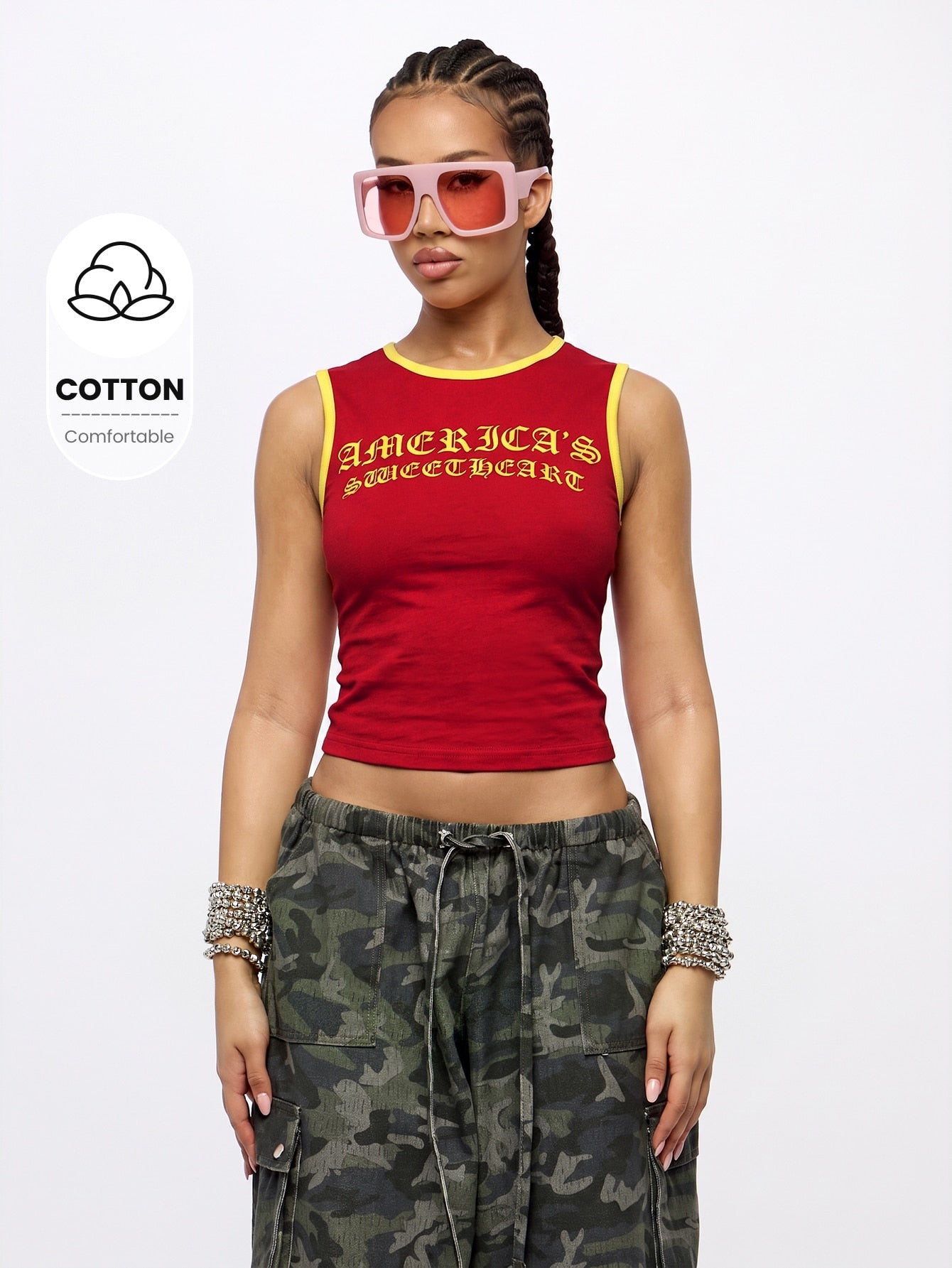 Orangina SumWon Red with Yellow Trim crop tank, product photo 1