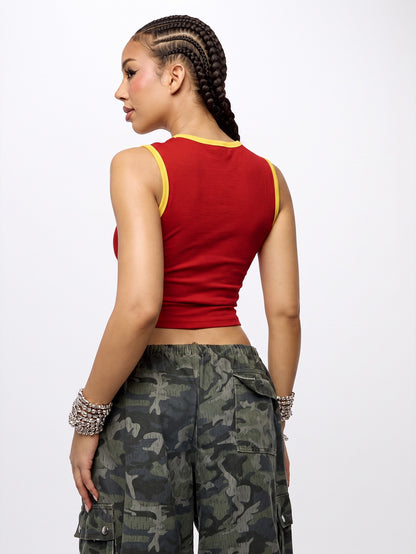 Orangina SumWon Red with Yellow Trim crop tank, product photo 2
