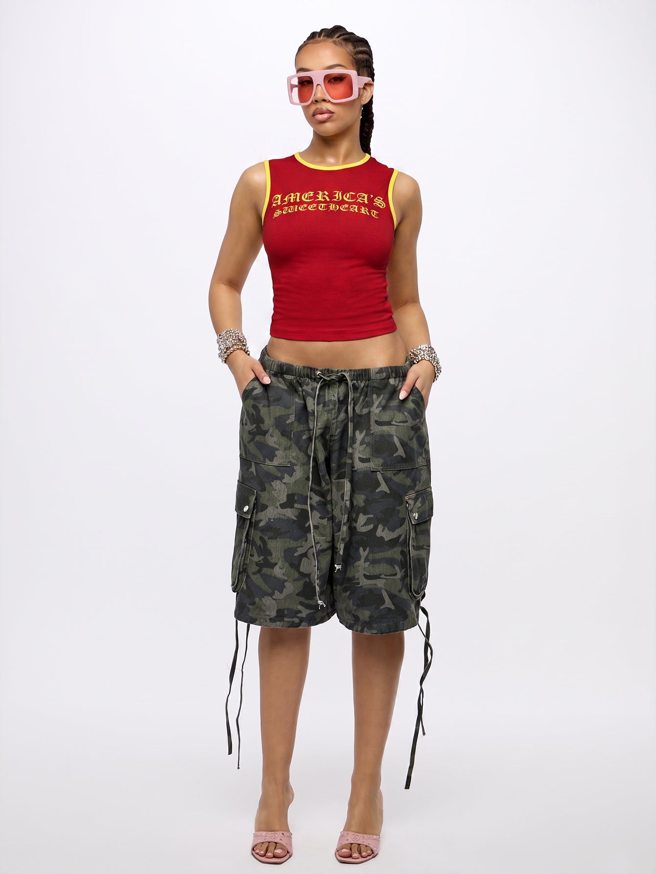 Orangina SumWon Red with Yellow Trim crop tank, product photo 3