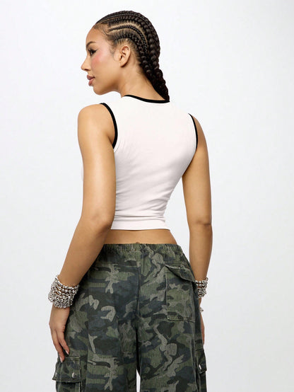 Orangina SumWon White with Black Trim crop tank, product photo 2