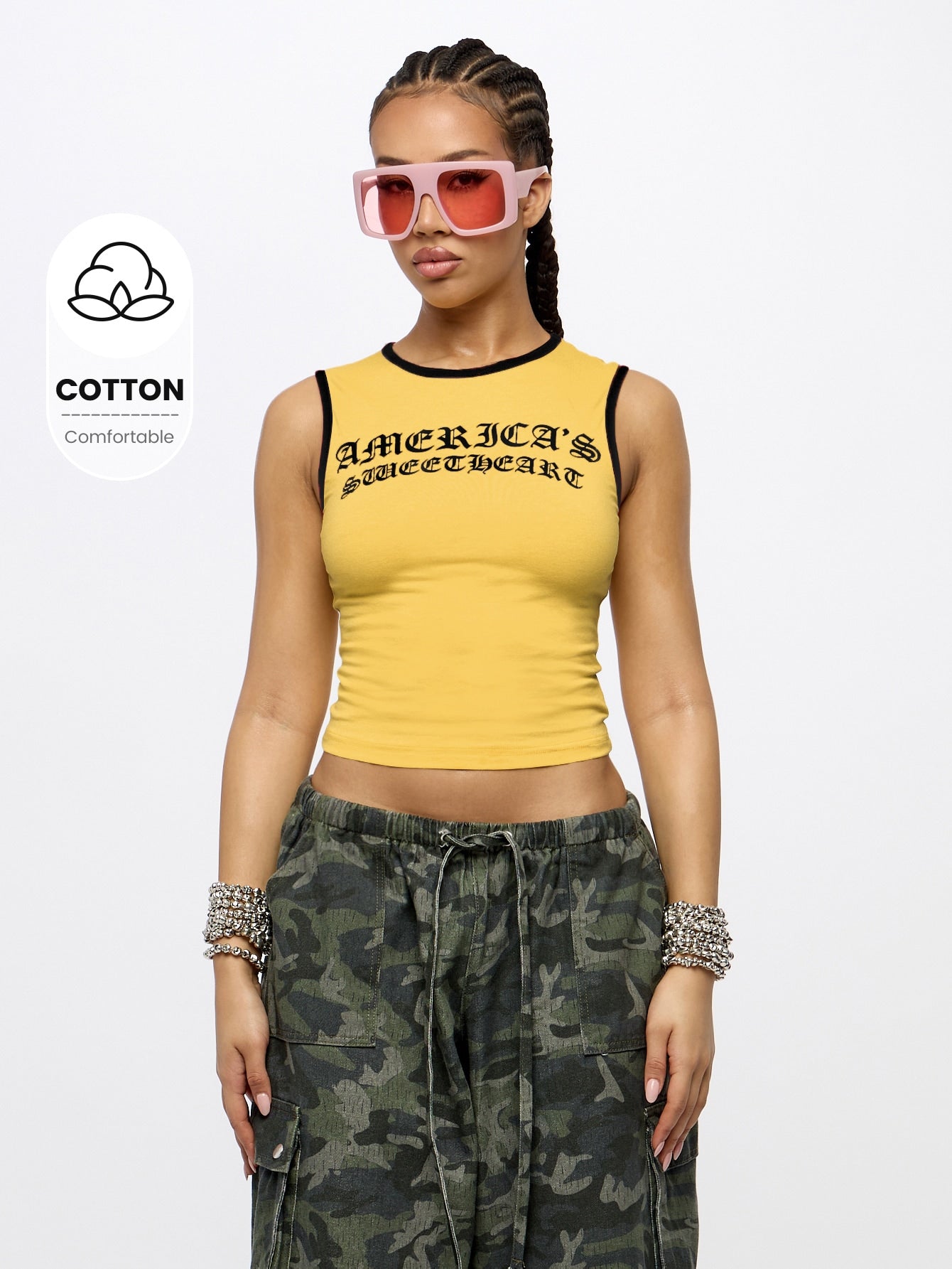 Orangina SumWon Yellow with Black Trim crop tank, product photo 1
