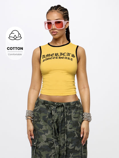 Orangina SumWon Yellow with Black Trim crop tank, product photo 1