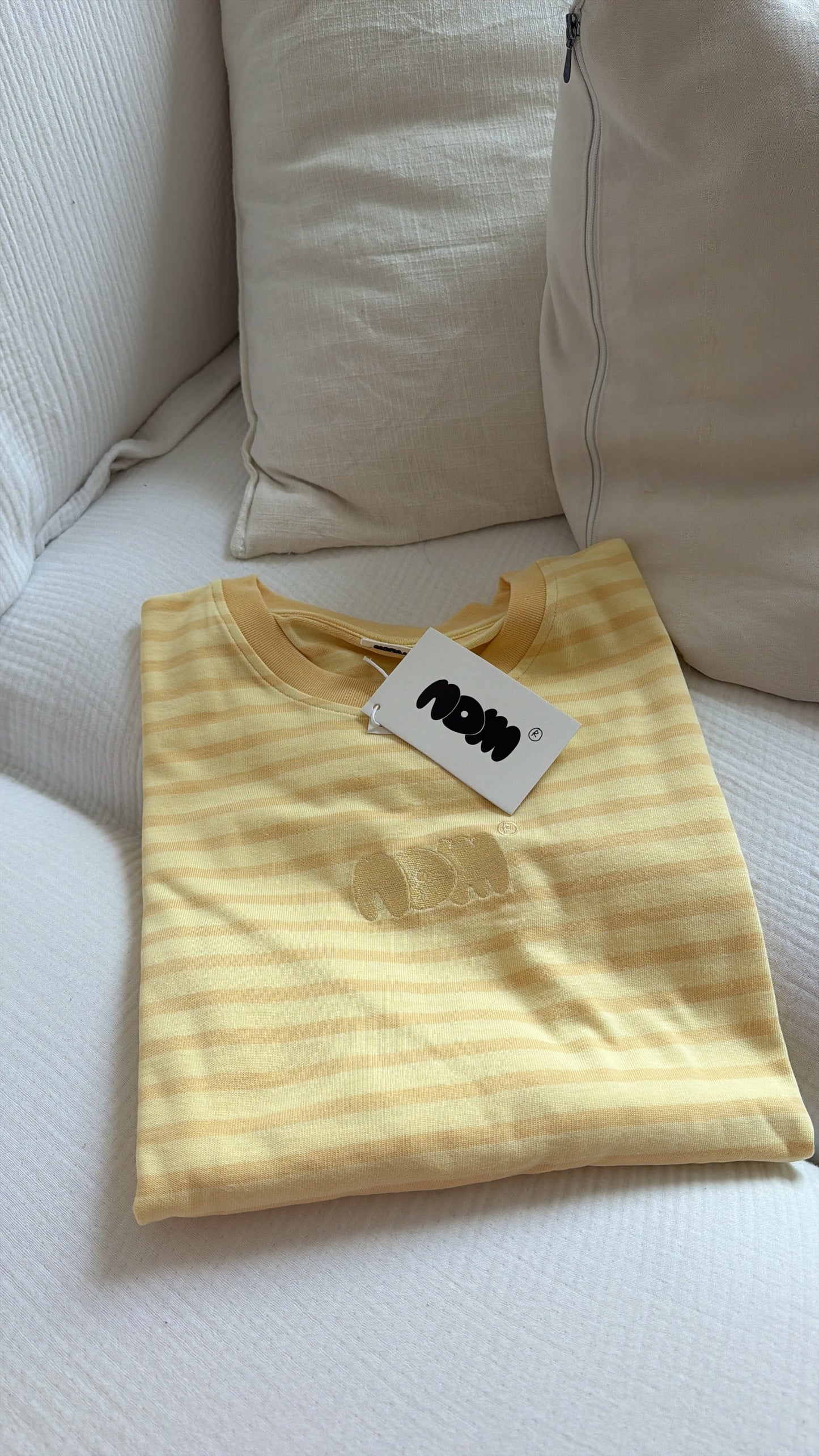 Oversized butter yellow striped long sleeve full-length styling